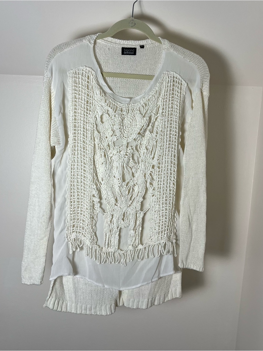 Beyond definition Ivory Crochet Front Scoop-Neck Pullover